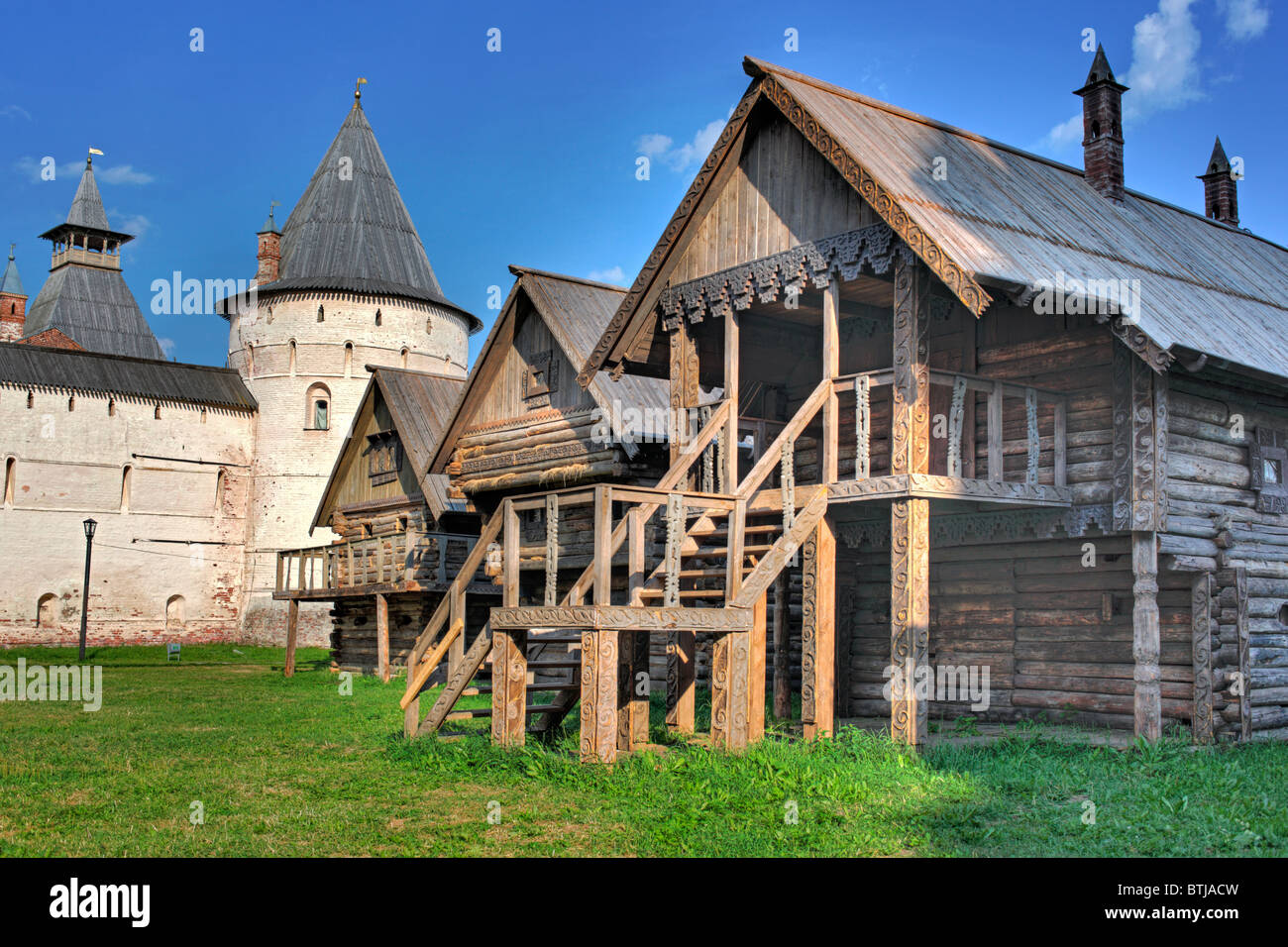 Legno casa tradizionale, Rostòv Yaroslavl Regione, Russia Foto Stock