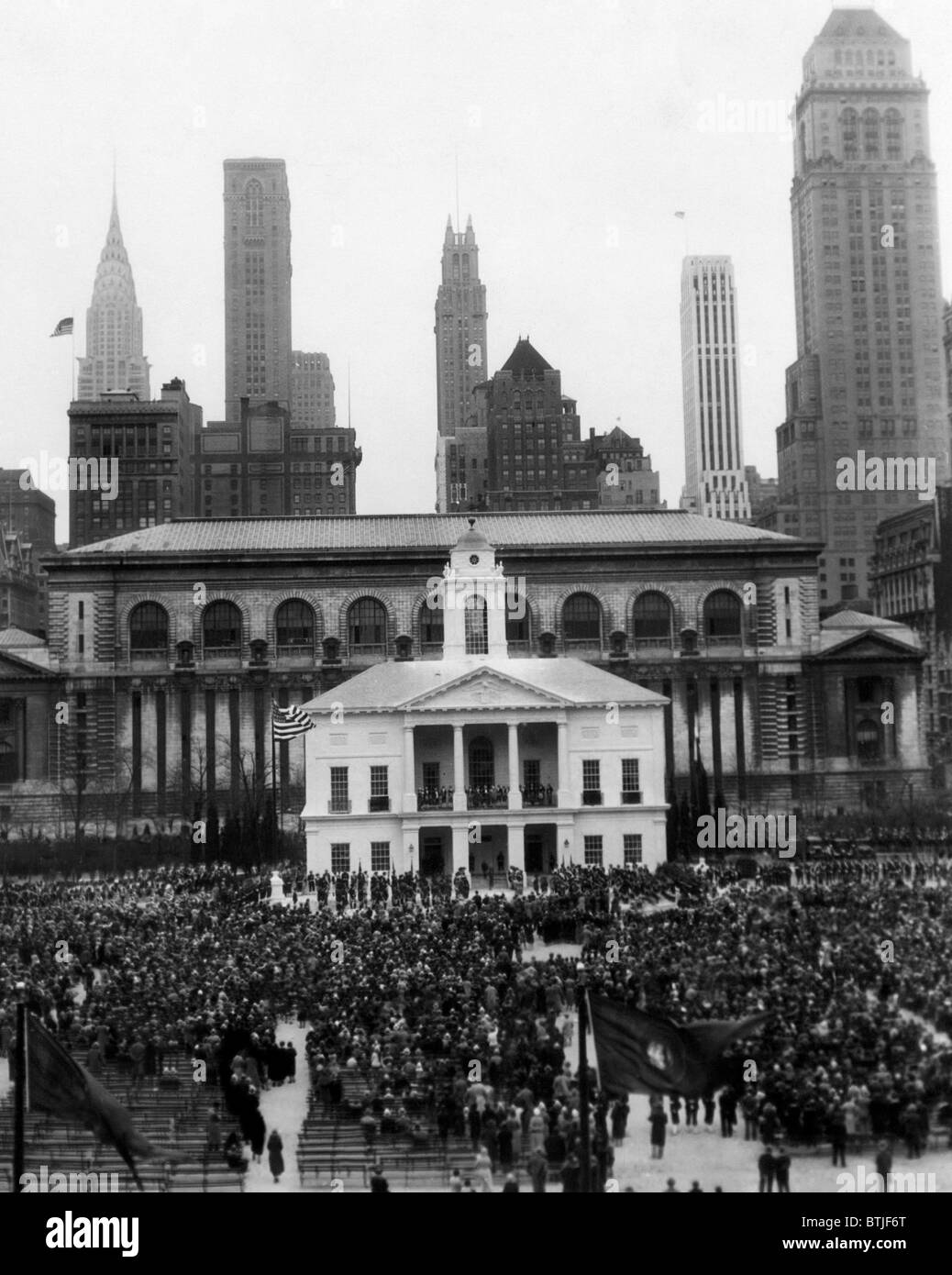 La New York del rispetto di George Washington bicentenario: una rievocazione di Washington del primo insediamento presidenziale. Bryan Foto Stock