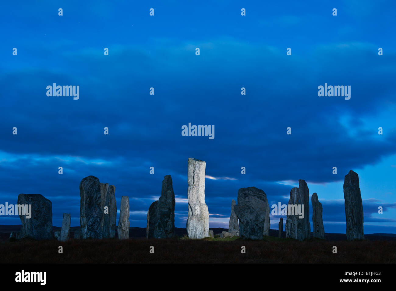 Callanish standing stones, isola di Lewis, Ebridi Esterne, Scozia Foto Stock