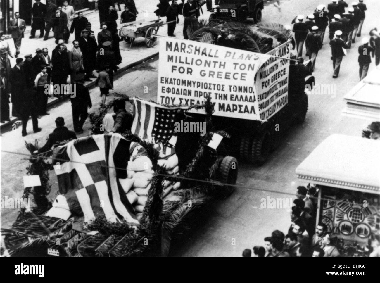 Sfilata di onorare il Piano Marshall il milionesimo ton di cibo per la Grecia, 1947 Foto Stock