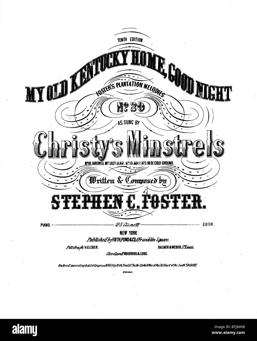 Il mio vecchio Kentucky Home, buona notte, la canzone di stato del Kentucky, da Stephen Foster, come cantate da Christy Minstrels del foglio, musica, 1853. Foto Stock