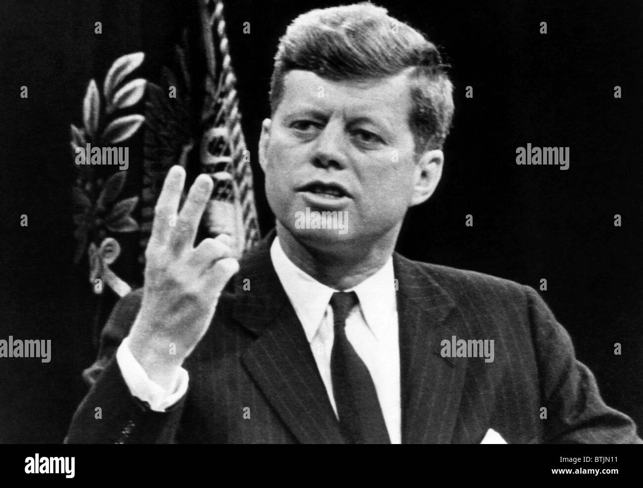 John Fitzgerald Kennedy, affermando che gli Stati Uniti è in esecuzione secondo nell'esplorazione dello spazio gara. Nessuna quantità di denaro potrebbe consentire la U.S. Foto Stock