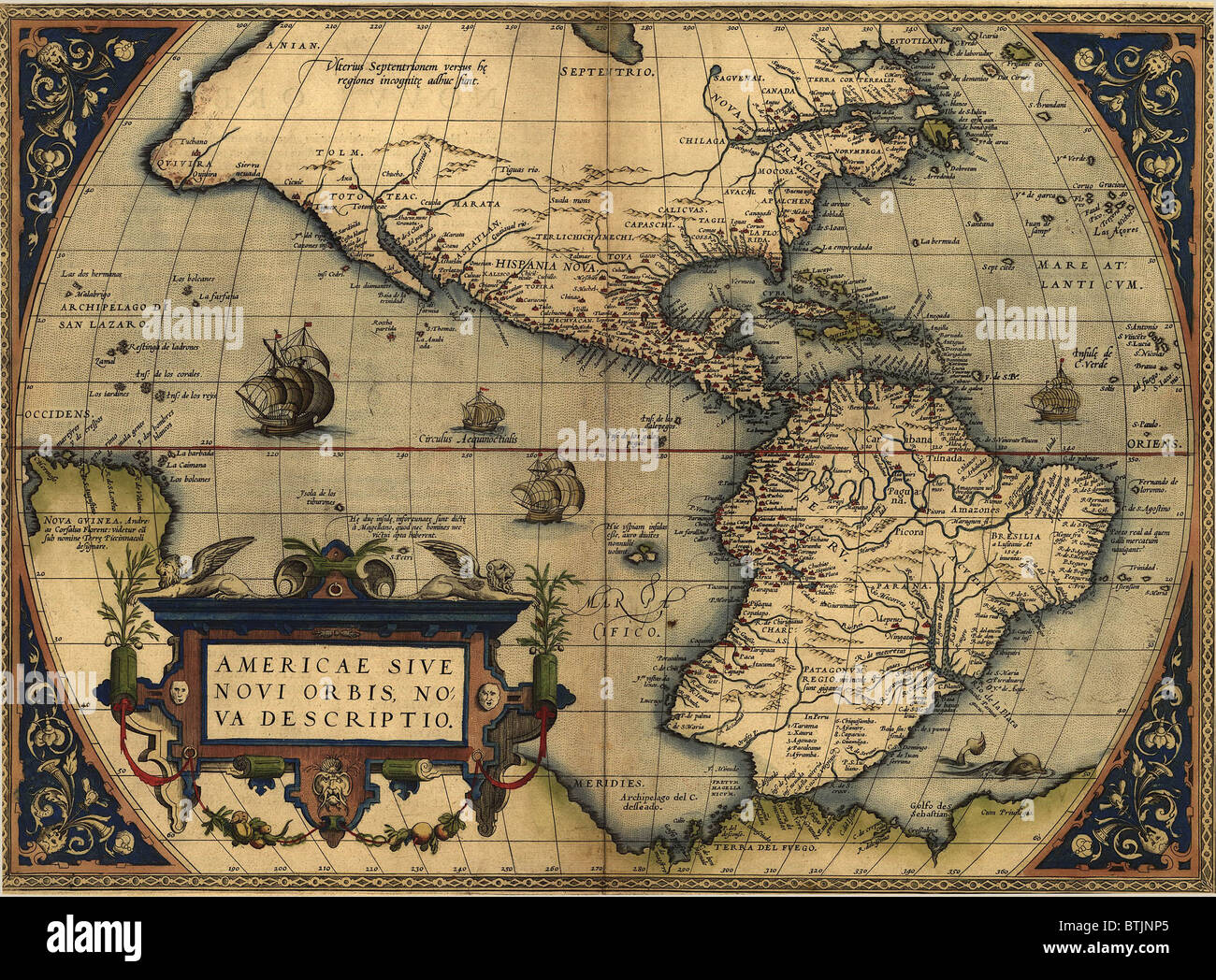 1570 mappa dell emisfero occidentale. Da Abraham Ortelius, Theatrvm orbis terrarvm. Foto Stock