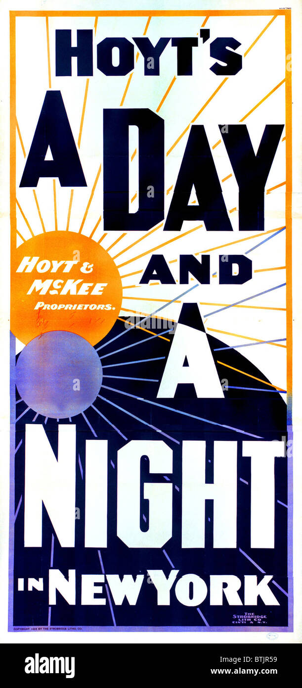 Hoyt è un giorno e una notte in New York, litografia di poster per il gioco da Charles Darwin Hoyt, circa 1898. Foto Stock