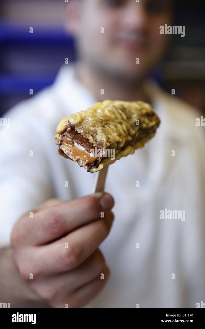 Deep Fried Mars Bar, Fish & Chip Shop, Glasgow, Scozia Foto Stock