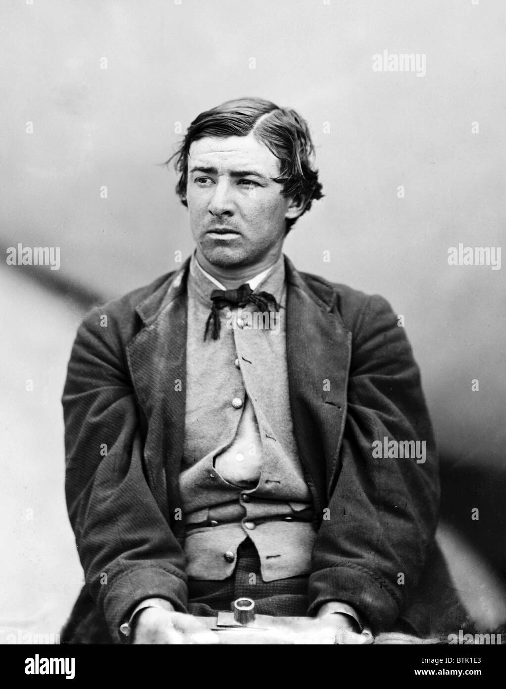 David E. Herold una Lincoln assassinio cospiratore in maniacals presso il Washington Navy Yard. Questa fotografia è stata presa su uno dei monitor, Museo della Portaerei U.S.S. Montauk e Saugus, dove i cospiratori sono stati per un periodo di tempo limitato. David Herold accompagnato Lewis Powell a casa del Segretario di Stato William Seward nella notte del 14 aprile. Foto Stock