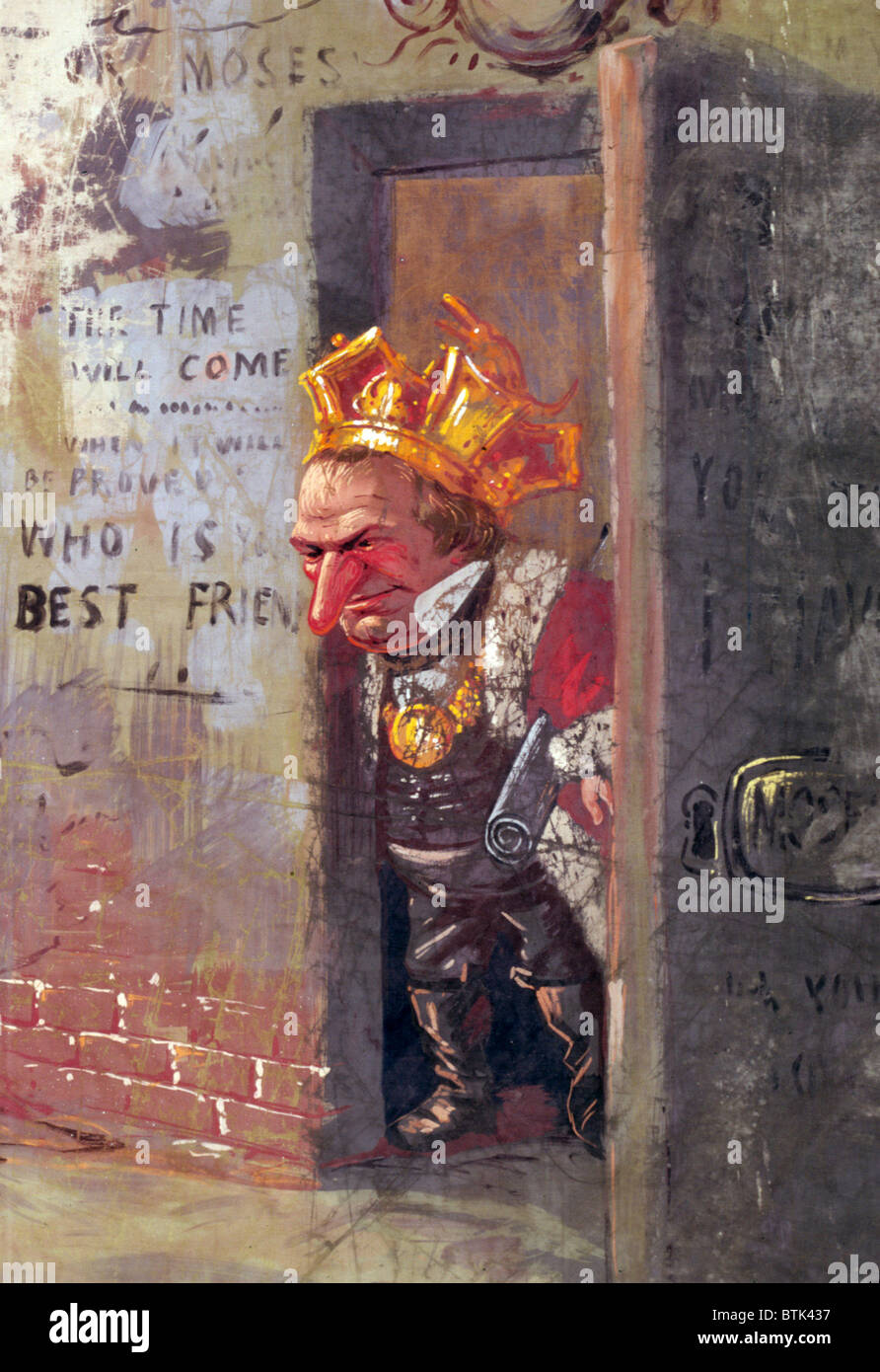 Presidente Andrew Johnson, il dettaglio di un dipinto "Il massacro di New Orleans" di Thomas Nast Foto Stock