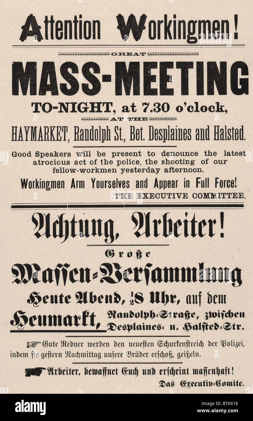 Haymarket Tumulto. Un flier chiamando per una protesta contro la polizia di Chicago. Stampato handbill, Chicago, Ill, 4 maggio 1886 Foto Stock