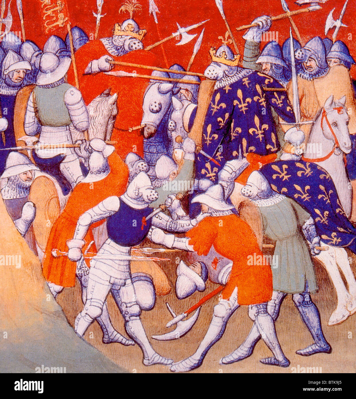 La battaglia di Poitiers, Edoardo il Principe Nero sconfigge e cattura Giovanni II di Francia e suo figlio Filippo il grassetto di Borgogna, 1356 Foto Stock