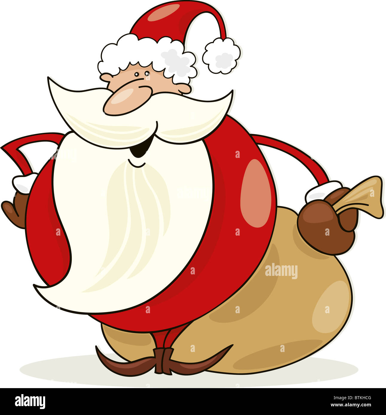 Illustrazione di divertenti Babbo Natale con sacco di regali Foto Stock