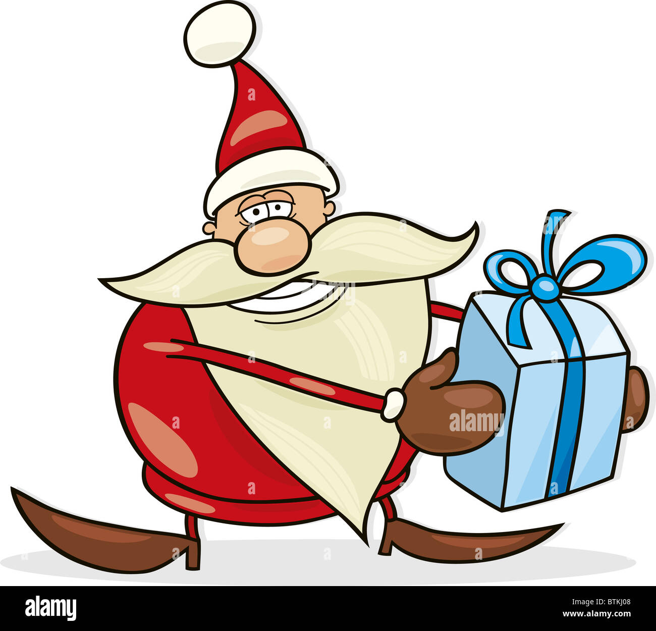 Illustrazione di divertenti babbo natale con il dono Foto Stock