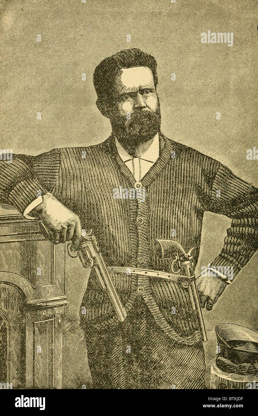 Charles Quantrill led confederato forze di guerriglia in Missouri durante gli Stati Uniti La guerra civile. Egli era responsabile per il massacro di Lawrence di agosto 1863, realizzato in ritorsione per la morte accidentale di ostaggi confederati in Kansas City Gaol. Frank e Jesse James sono stati tra gli uomini egli ha comandato. Foto Stock