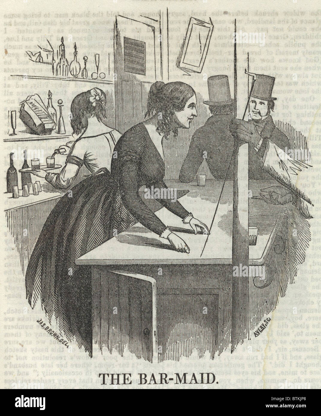 Un barista in 1850s New York City ha guadagnato il suo vivere a spese della sua reputazione. La maggior parte delle donne ha guadagnato il loro vivere nella cucitura e occupazioni domestiche, per evitare i pericoli e le tentazioni di saloni. Foto Stock