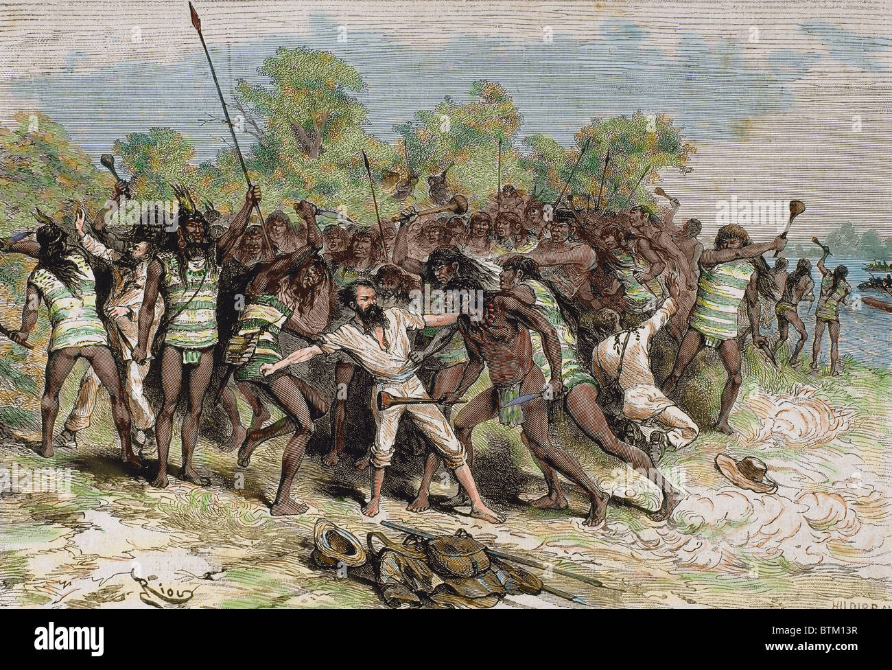 CREVAUX, Jules Nicholas (Lorquin, 1847-El Chaco, 1882). Medico francese e di explorer. Uccisioni di Crevaux per la spedizione. Foto Stock