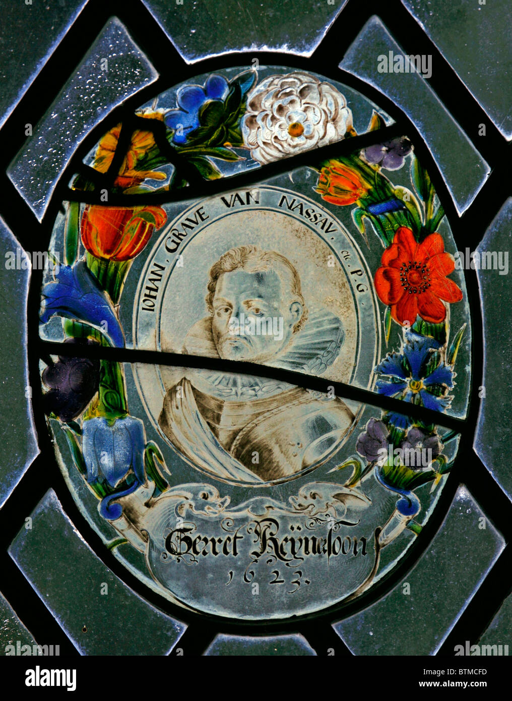 Una vetrata raffigurante Johan Maurits, principe di Nassau-Siegen, olandese Explorer, scuola fiamminga del XVII secolo Foto Stock