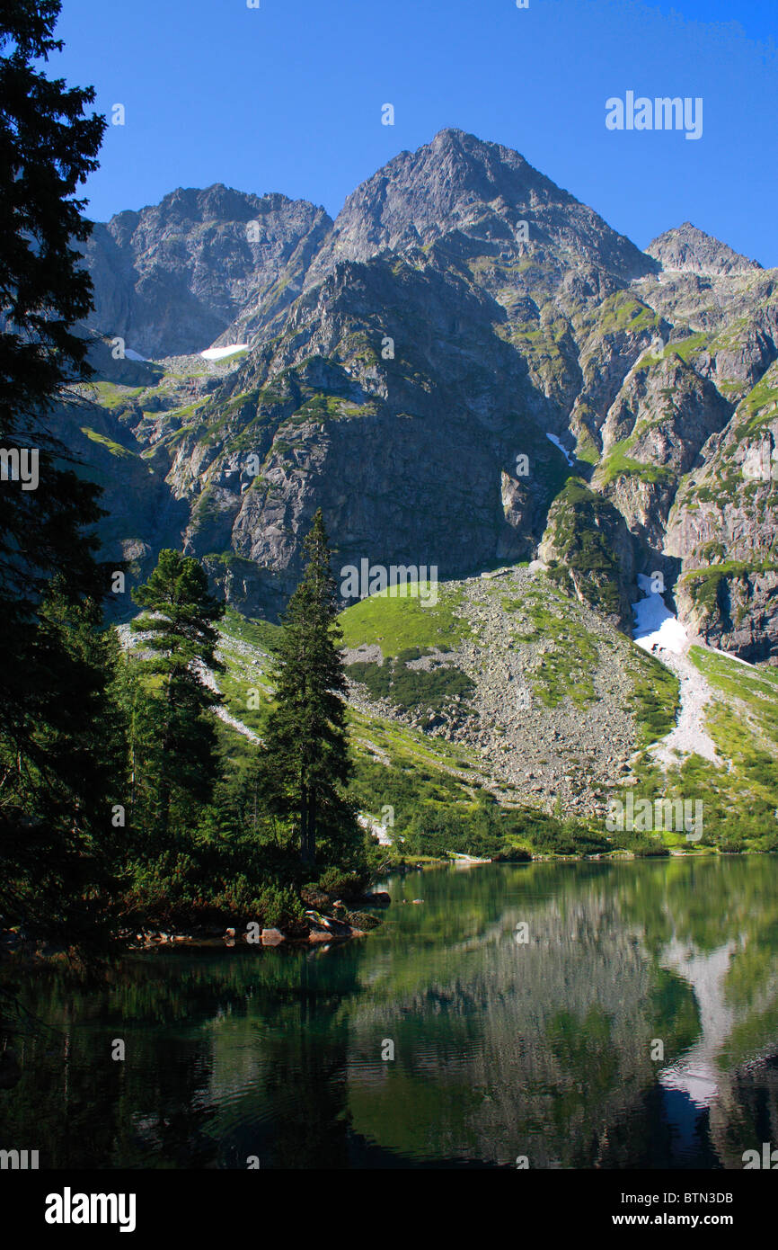 Morskie Oko - il famoso lago in polacco monti Tatra e il monte Mieguszowiecki Foto Stock