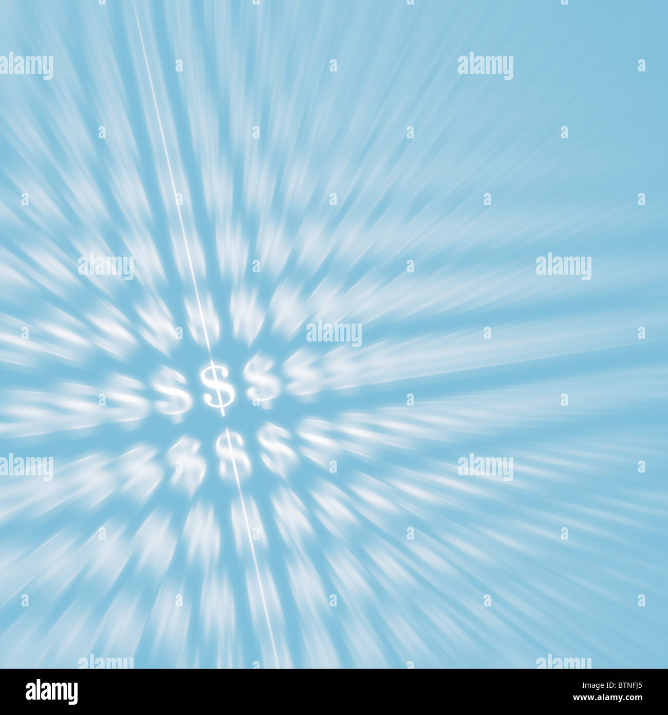 Abstract sfondo dinamico con dollar simboli di valuta su fondo azzurro. Business e il concetto di denaro. Foto Stock