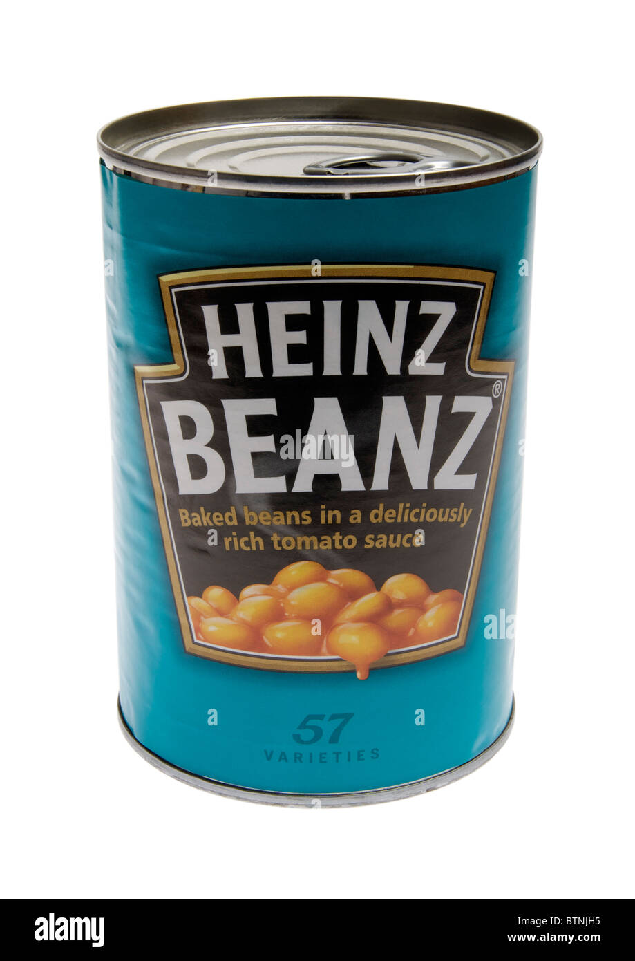 Lo stagno di heinz beanz su sfondo bianco Foto Stock