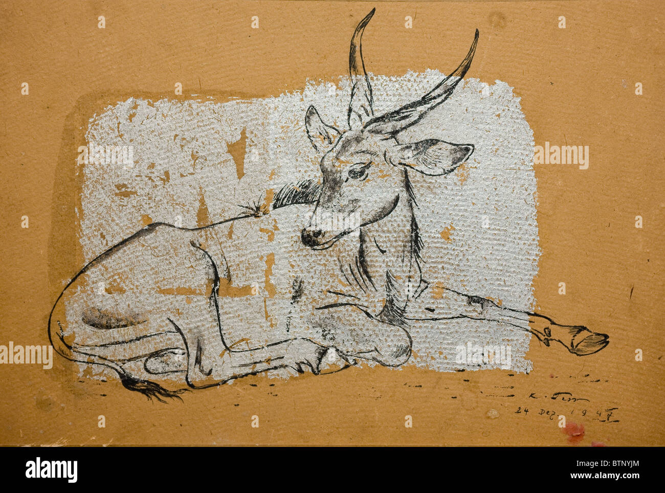 Disegno a carboncino su cartone di un antilope da Kurt Tessmann, Dez. 1947 Foto Stock