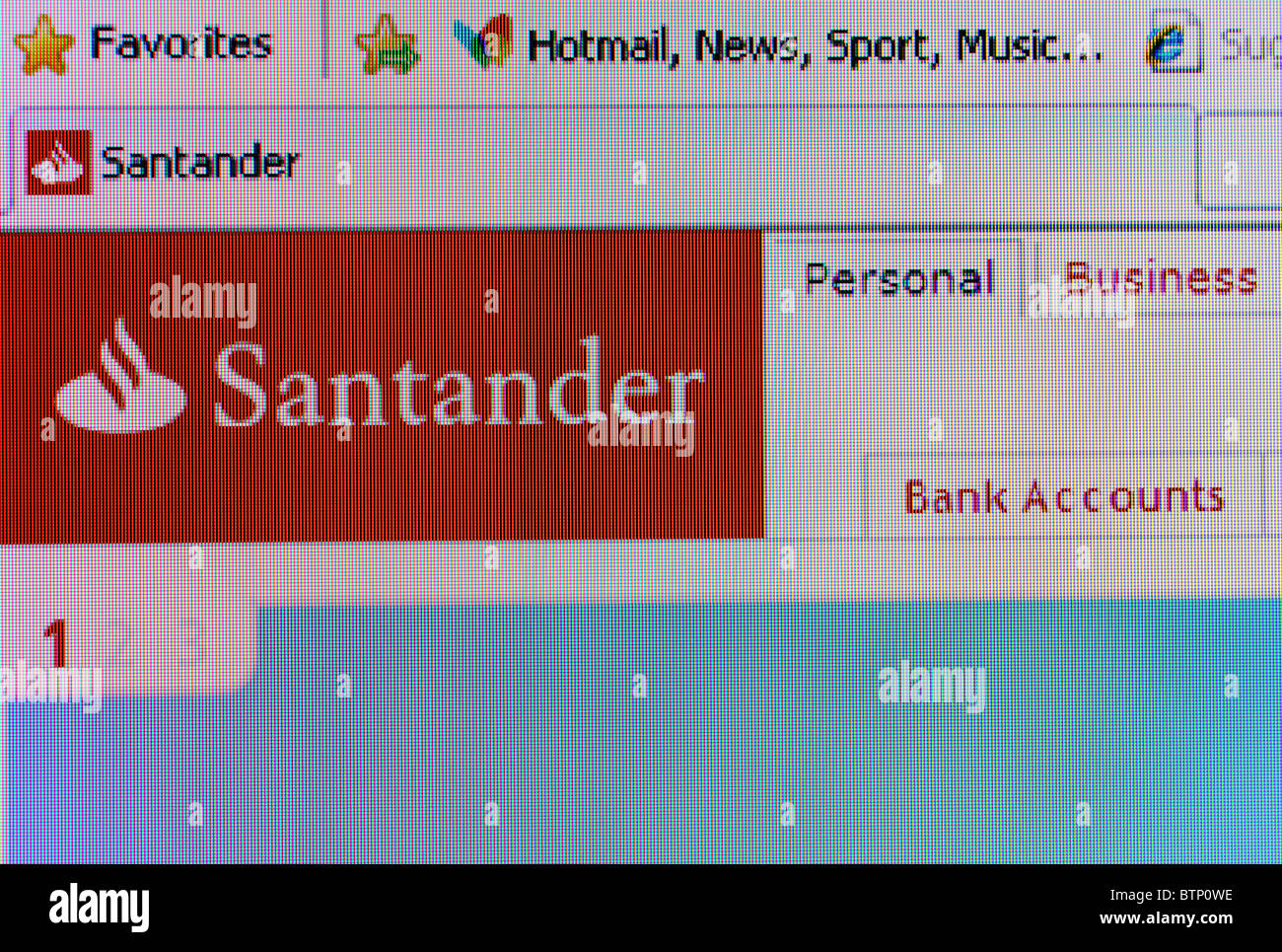 Una schermata di Santander internet banking website Foto Stock