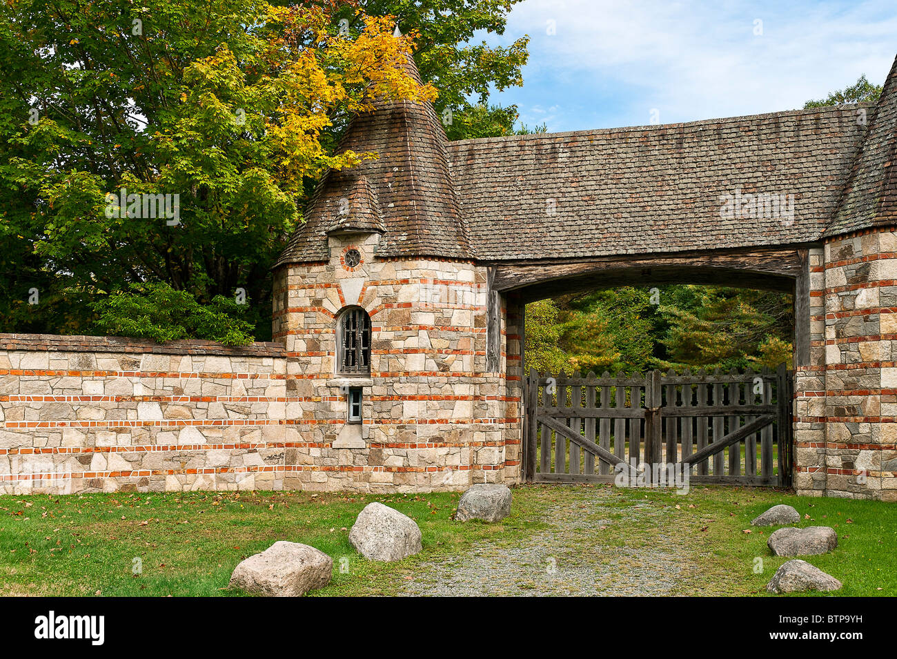 Brown's mountain gatehouse, parco nazionale di Acadia, Maine, Stati Uniti d'America Foto Stock