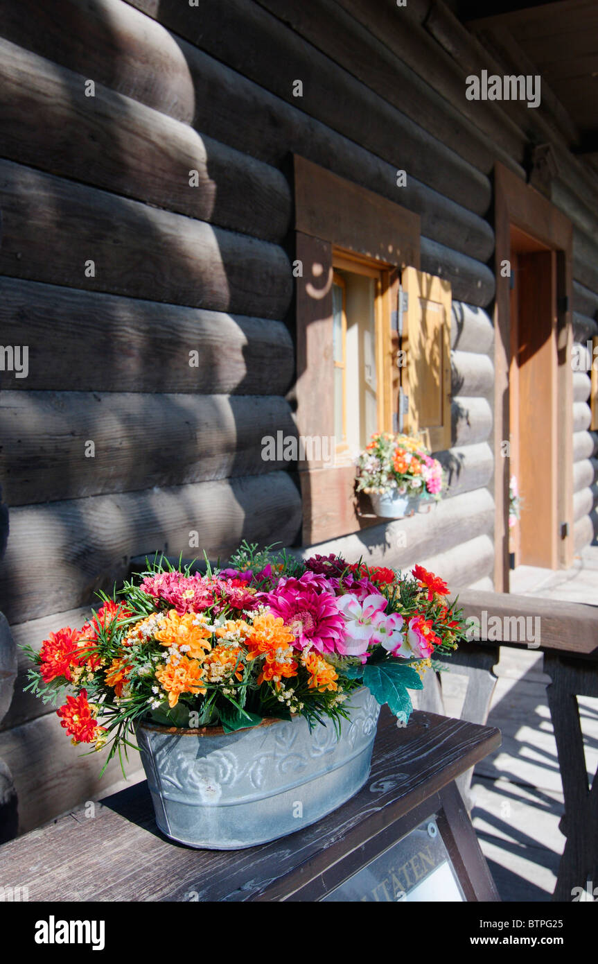Germania, Potsdam, Alexandrowka, fiori in Window box Foto Stock