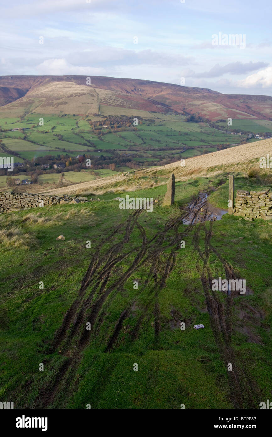 Valle di edale erosione da mountain bike derbyshire parco nazionale di Peak District Inghilterra uk gb Foto Stock