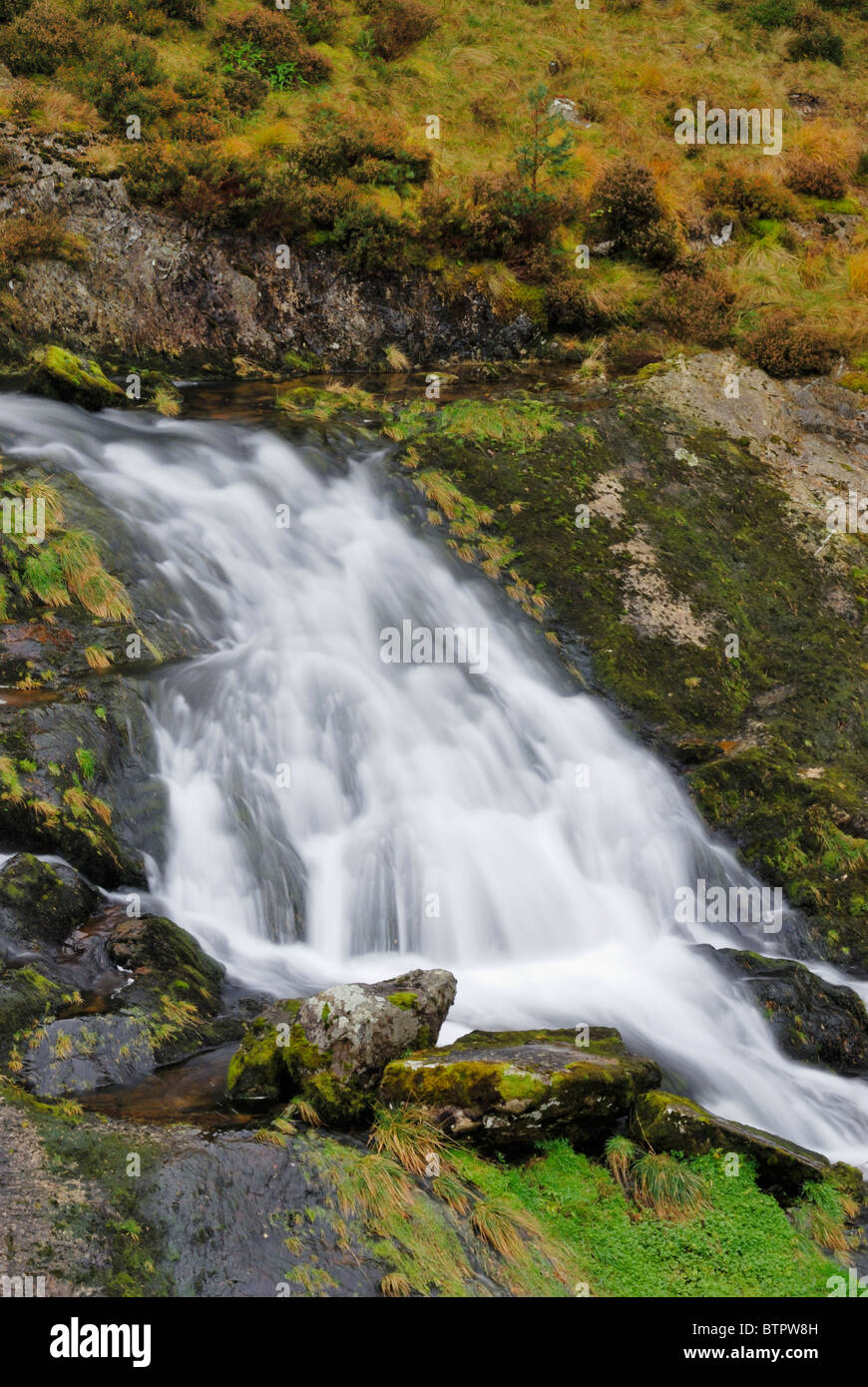 Rhaeadr Ogwen ( Ogwen cascate ) in corrispondenza della testa del Nant Ffrancon Valley in Gwynedd, il Galles del Nord. Foto Stock