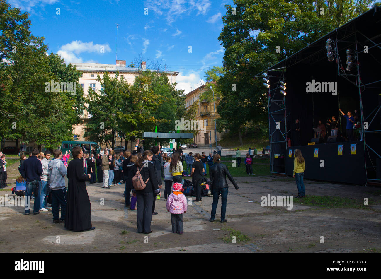 Christian concerto rock in Halytskoho Park central Lviv Ucraina occidentale Europa Foto Stock