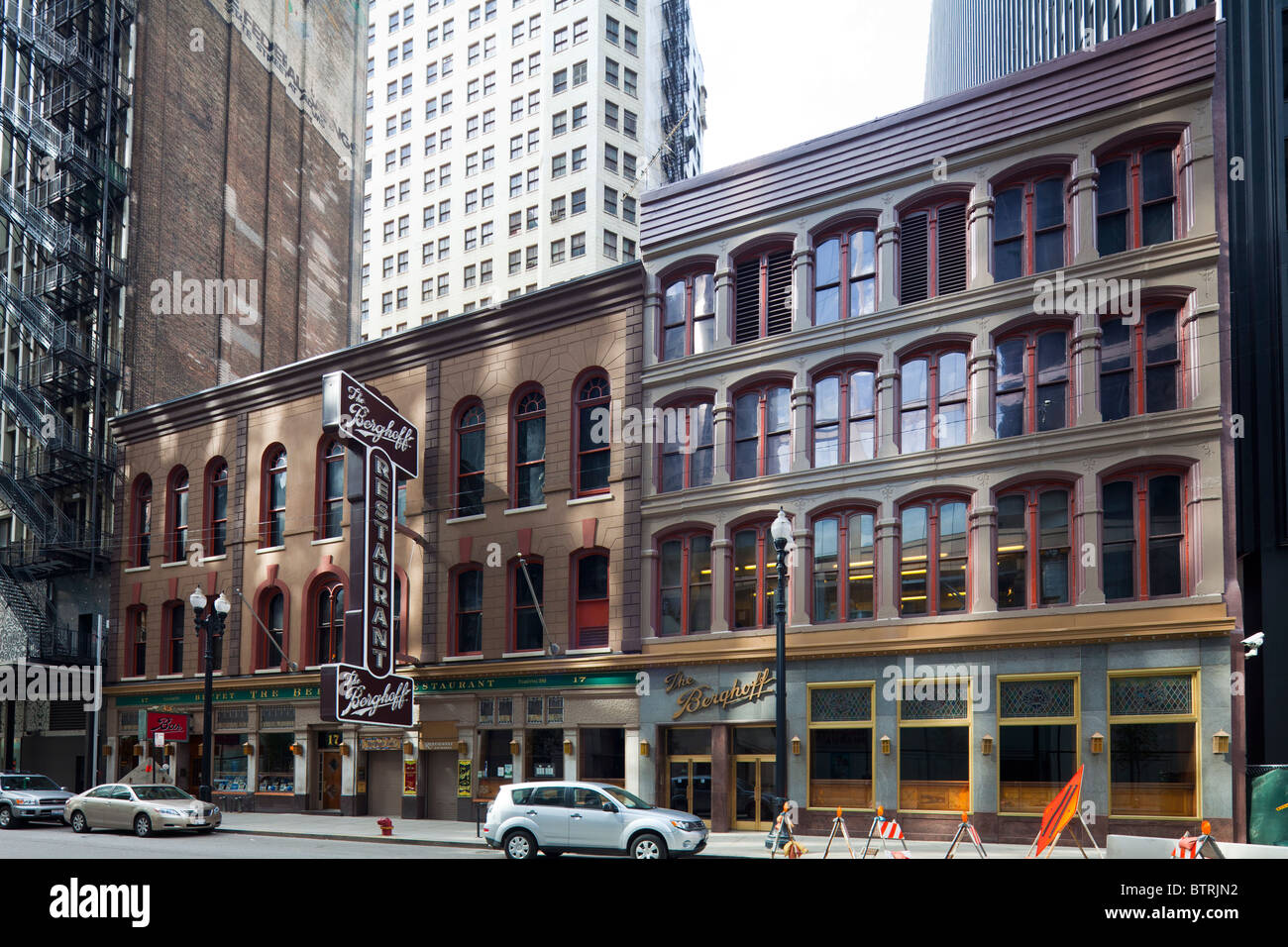 La Berghoff, precedentemente noto come la pietra e Palmer edifici, 15-27 West Adams Street, Chicago, Illinois, Stati Uniti d'America Foto Stock