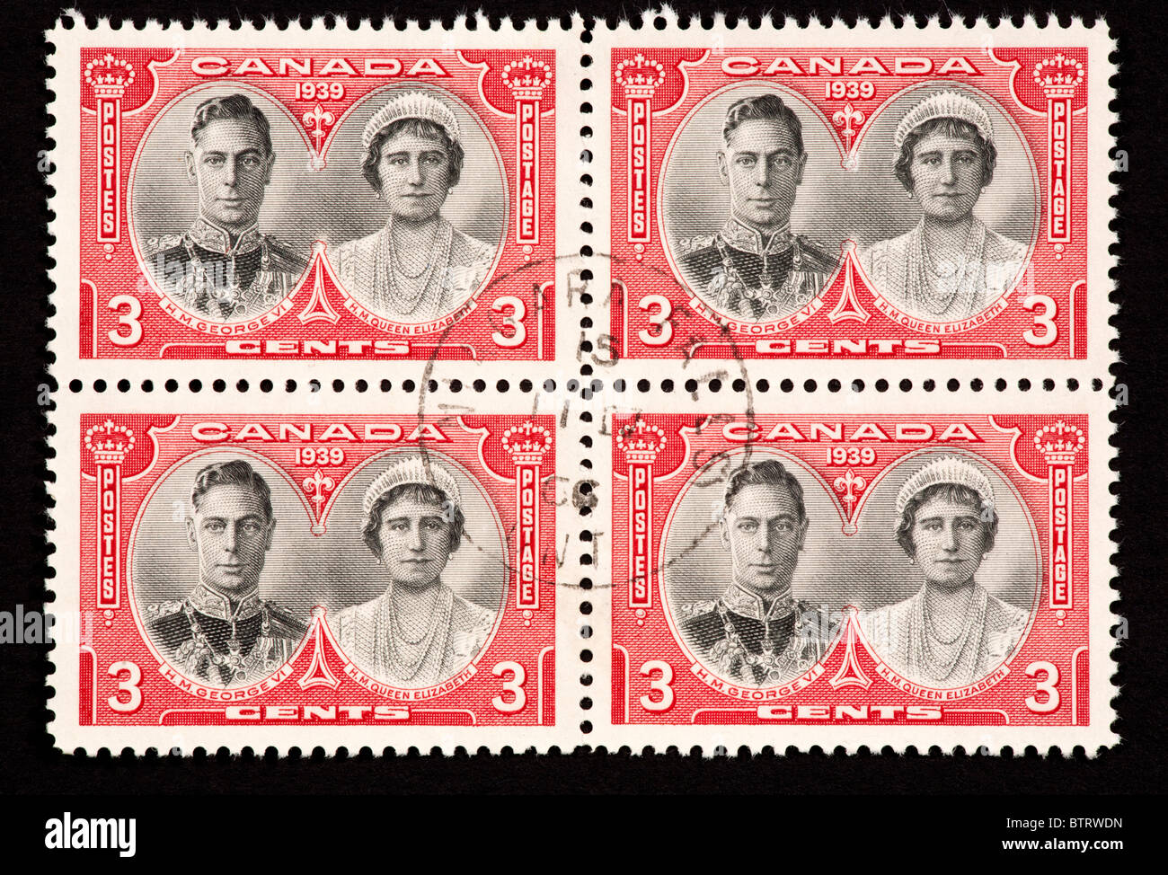Francobolli dal Canada che raffigura il re Giorgio VI e la Regina Elisabetta. Foto Stock