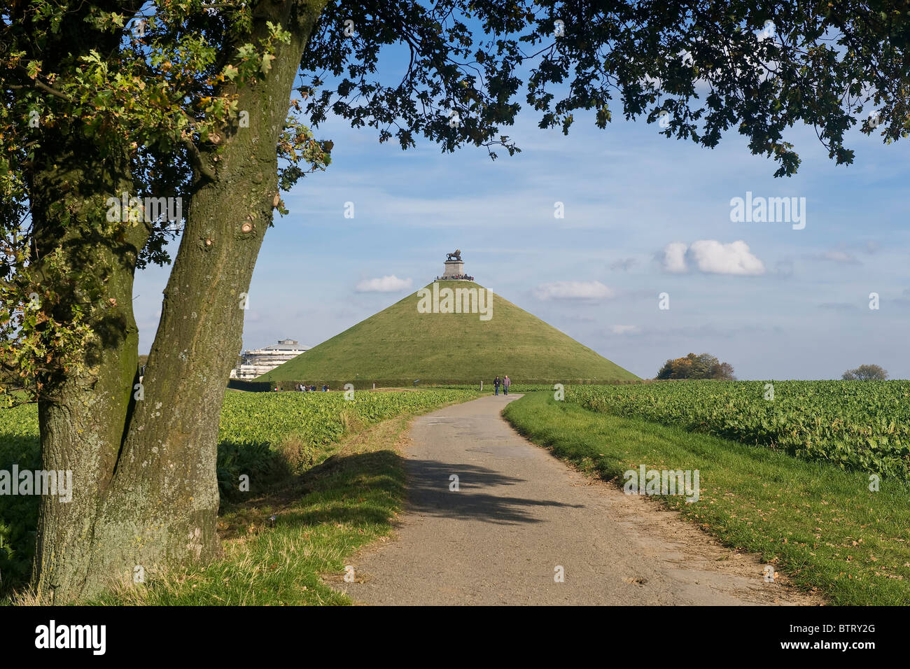 Leone la collinetta (Butte du Lion), sito del campo di battaglia di Waterloo, Brabant, Belgio Foto Stock