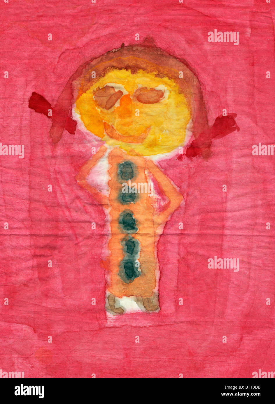 La pittura della figura di bambina sembra di disegno per bambini Foto Stock
