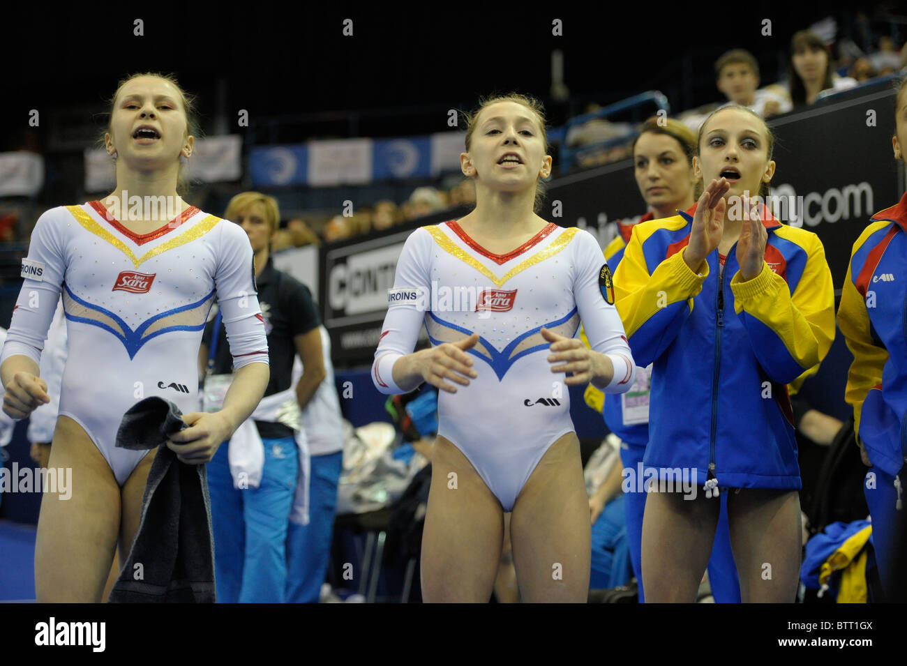 1.5.10 europeo campionati di ginnastica .Senior Team finali. La Romania concludere al secondo posto. Foto Stock