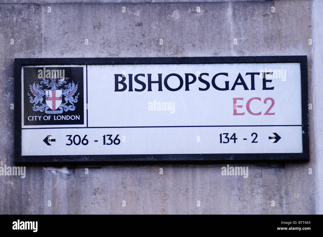 Bishopsgate Street segno, London, England, Regno Unito Foto Stock