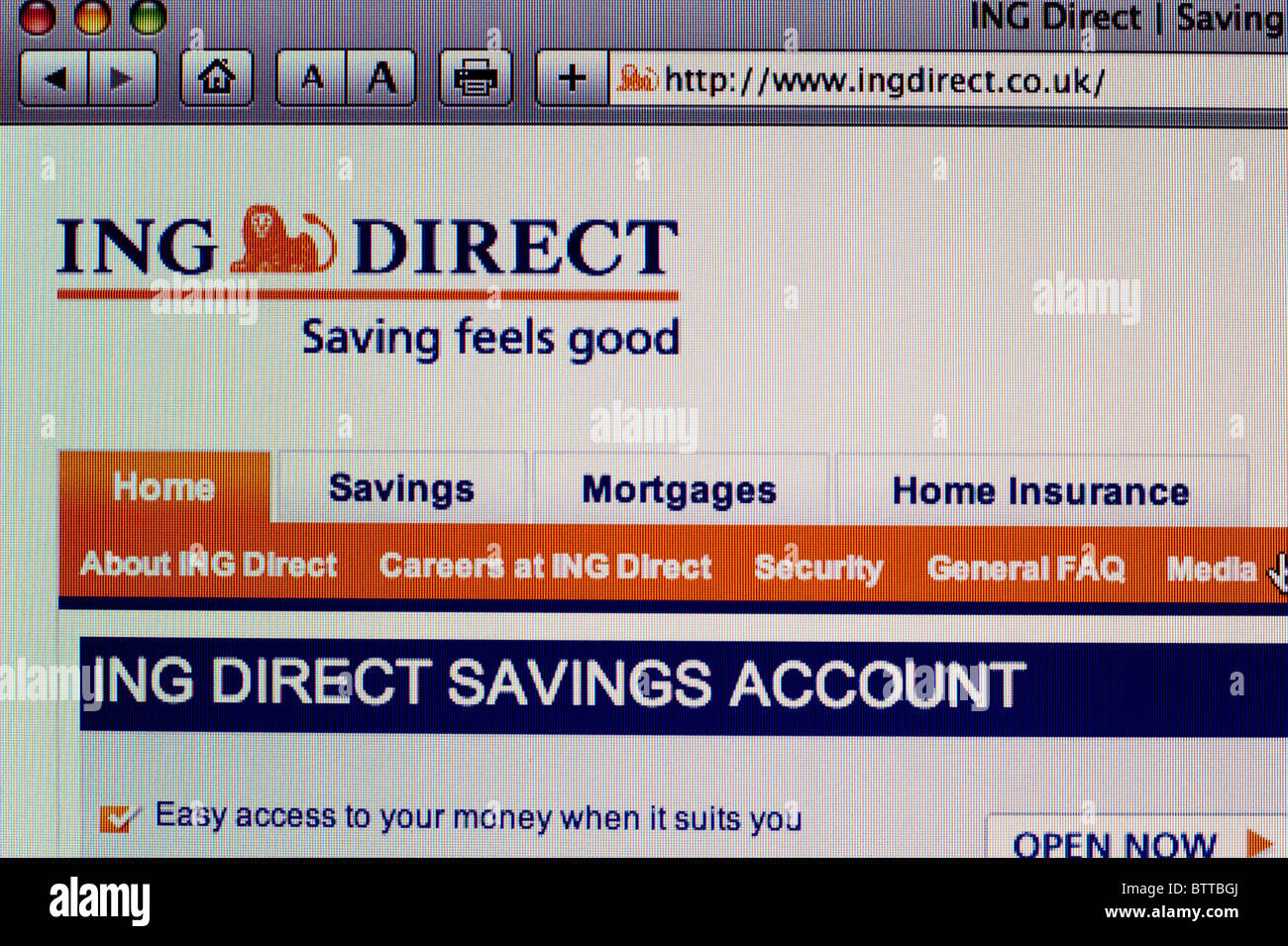 Screenshot di ING DIRECT internet banking website Foto Stock