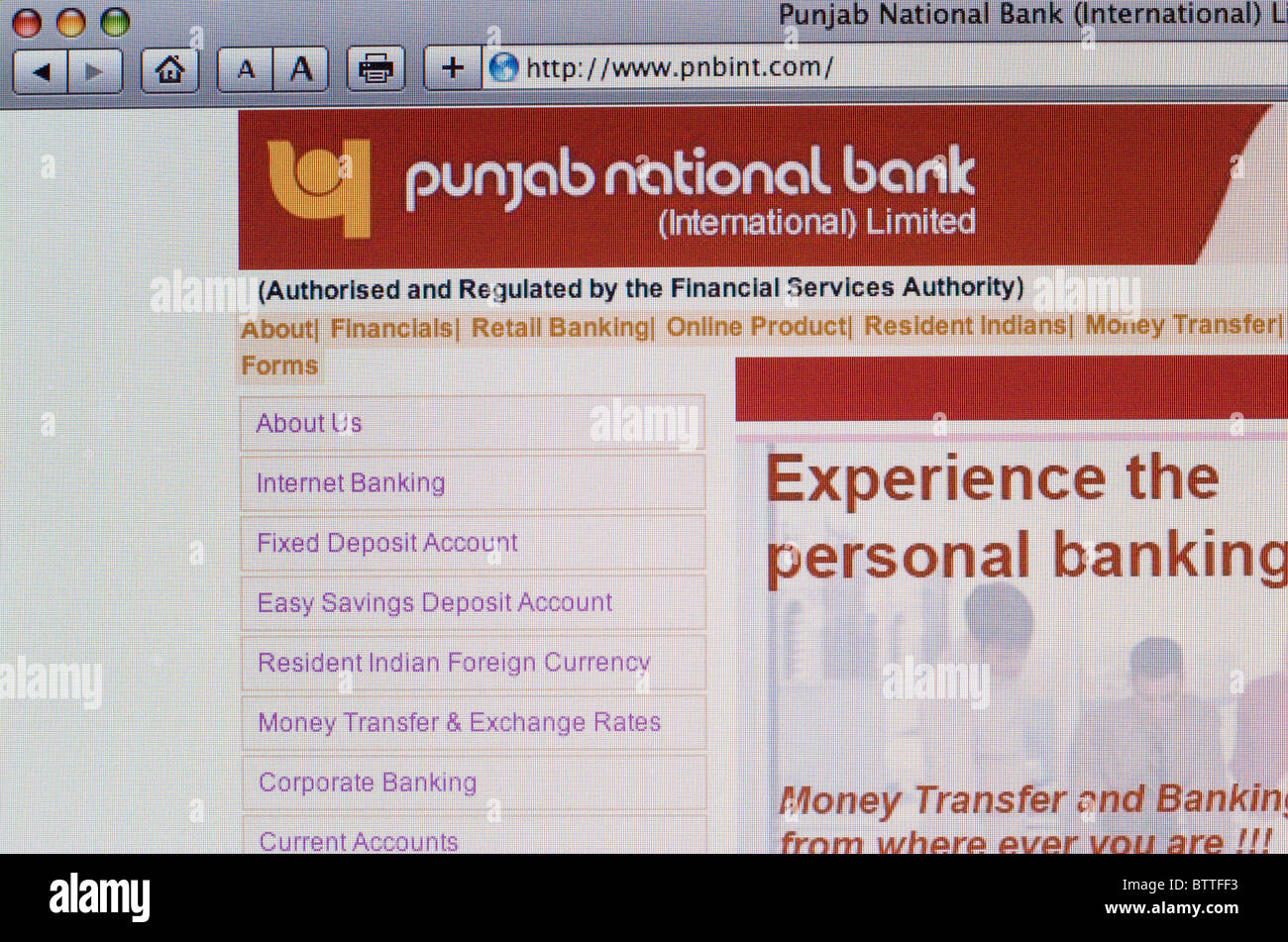 Screenshot del Punjab National Bank internet banking website Foto Stock