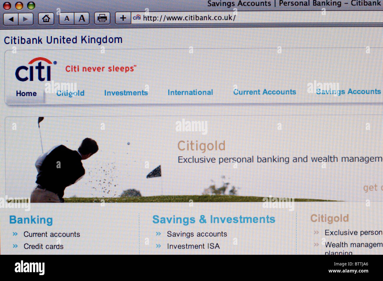 Screenshot della Citibank UK internet banking website Foto Stock