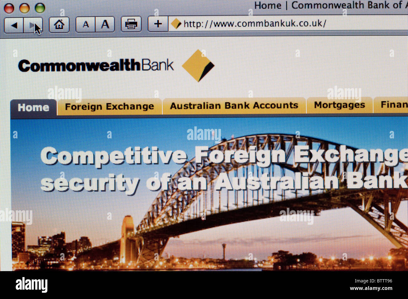 Screenshot del Commonwealth Bank UK internet banking website Foto Stock