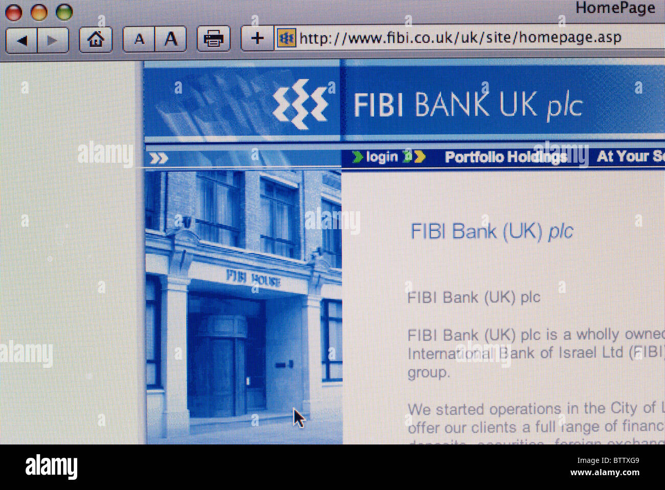 Screenshot di FIBI Bank internet banking website Foto Stock