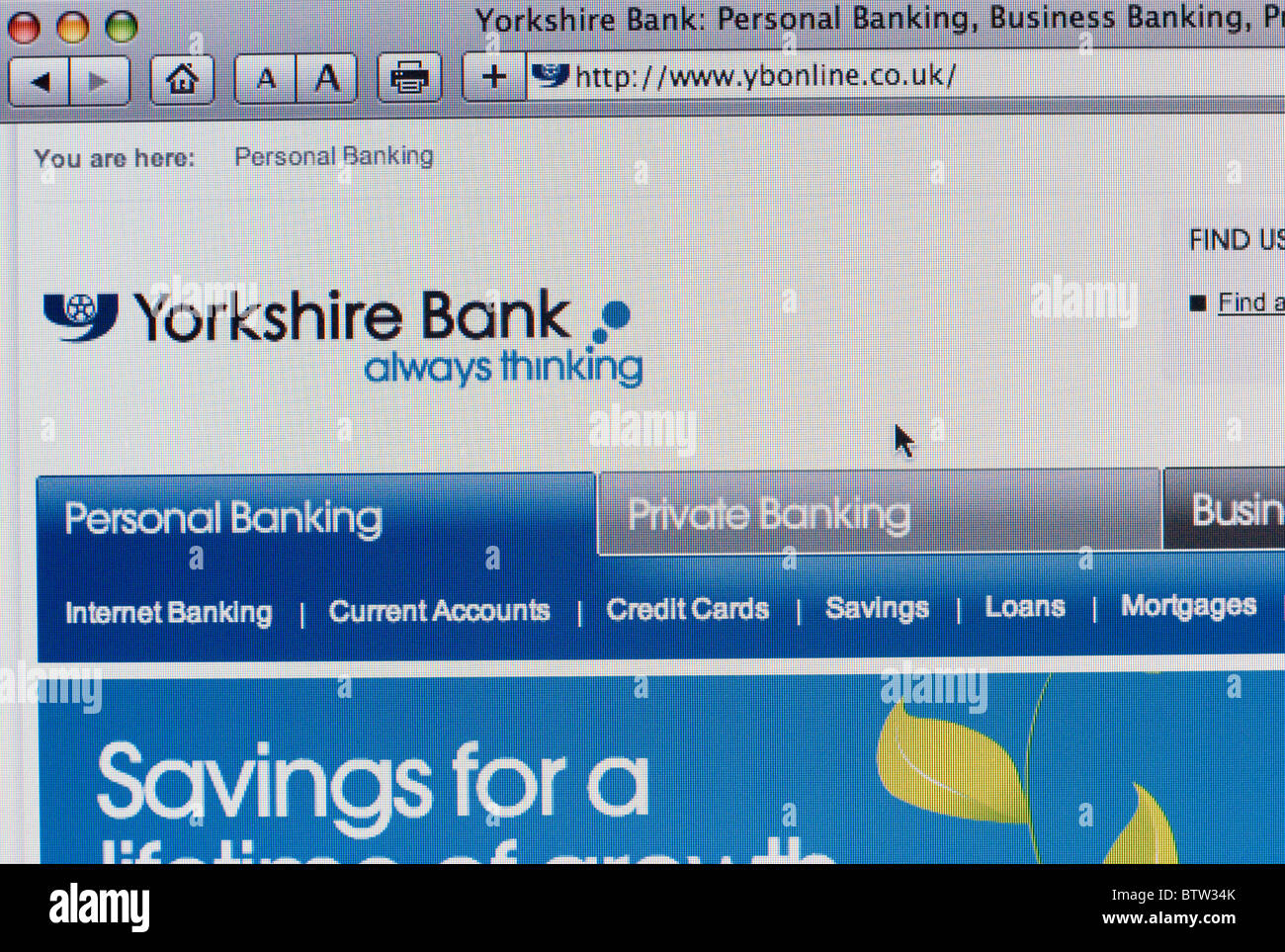 Screenshot di Yorkshire Bank internet banking website Foto Stock