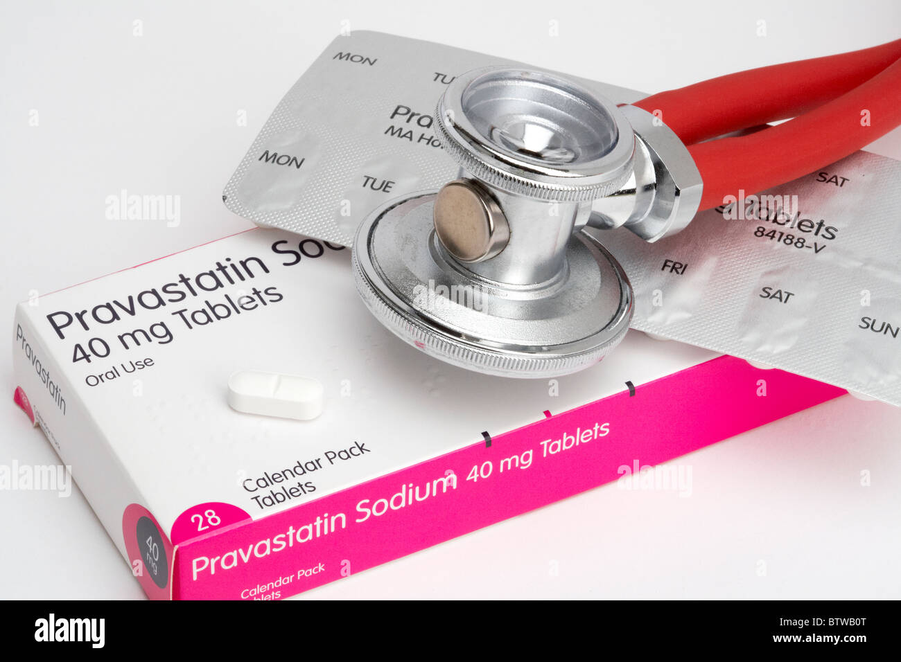 Pravastatin sodium 40mg compresse in blister di riduzione del colesterolo farmaco statina Foto Stock
