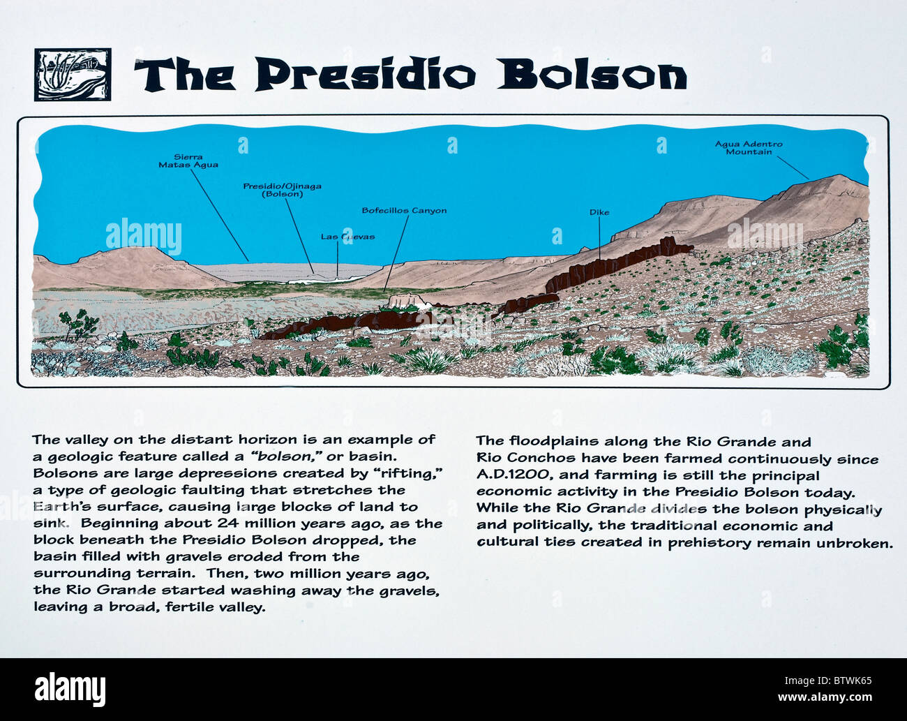 Informazioni segno sulla strada Sauceda di Big Bend Ranch State Park, Texas, Stati Uniti d'America Foto Stock