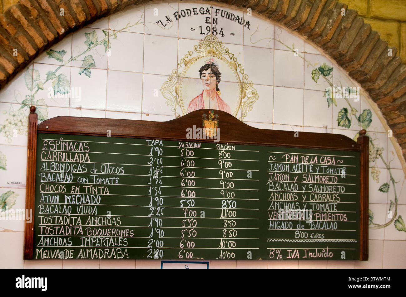 Siviglia Spagna ristorante tapas tapa food pub menu Foto Stock