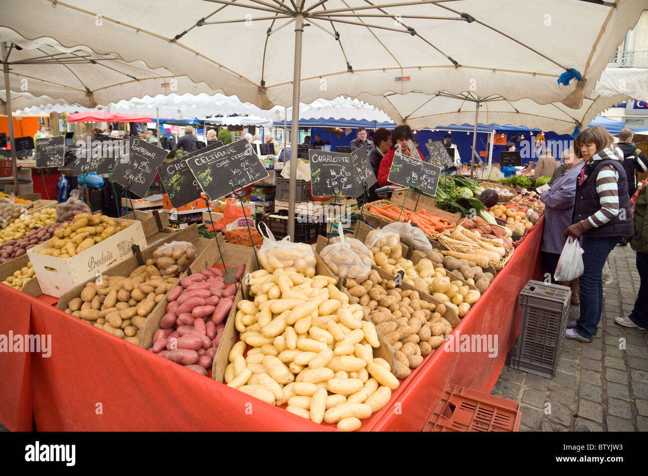Shopping nella tradizionale mercato di strada nella città di Coulommiers, Ile de France Francia settentrionale Foto Stock