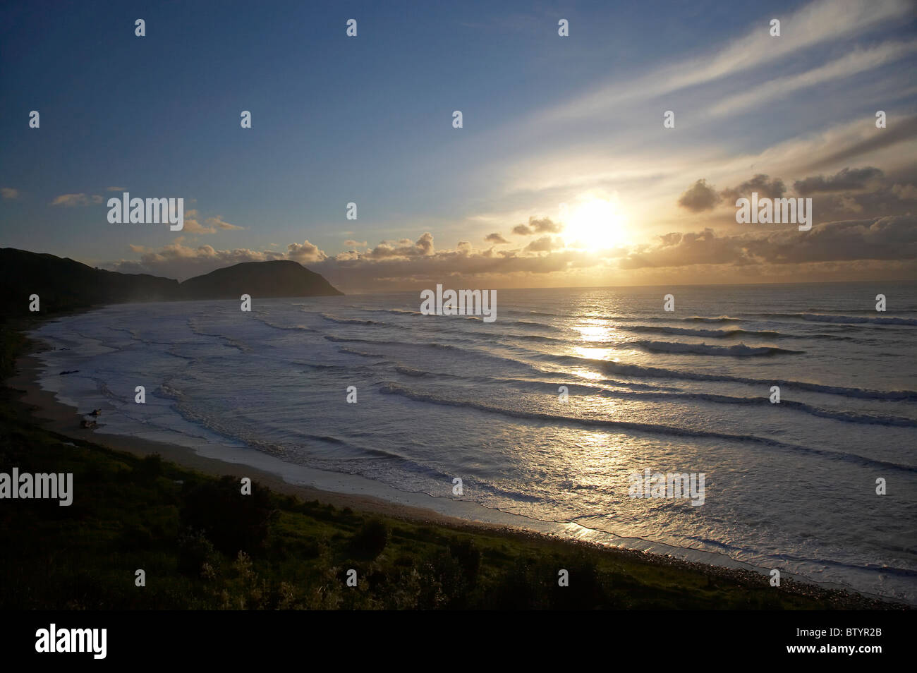 Sunrise, Wainui Beach, Gisborne, Eastland, Isola del nord, Nuova Zelanda Foto Stock