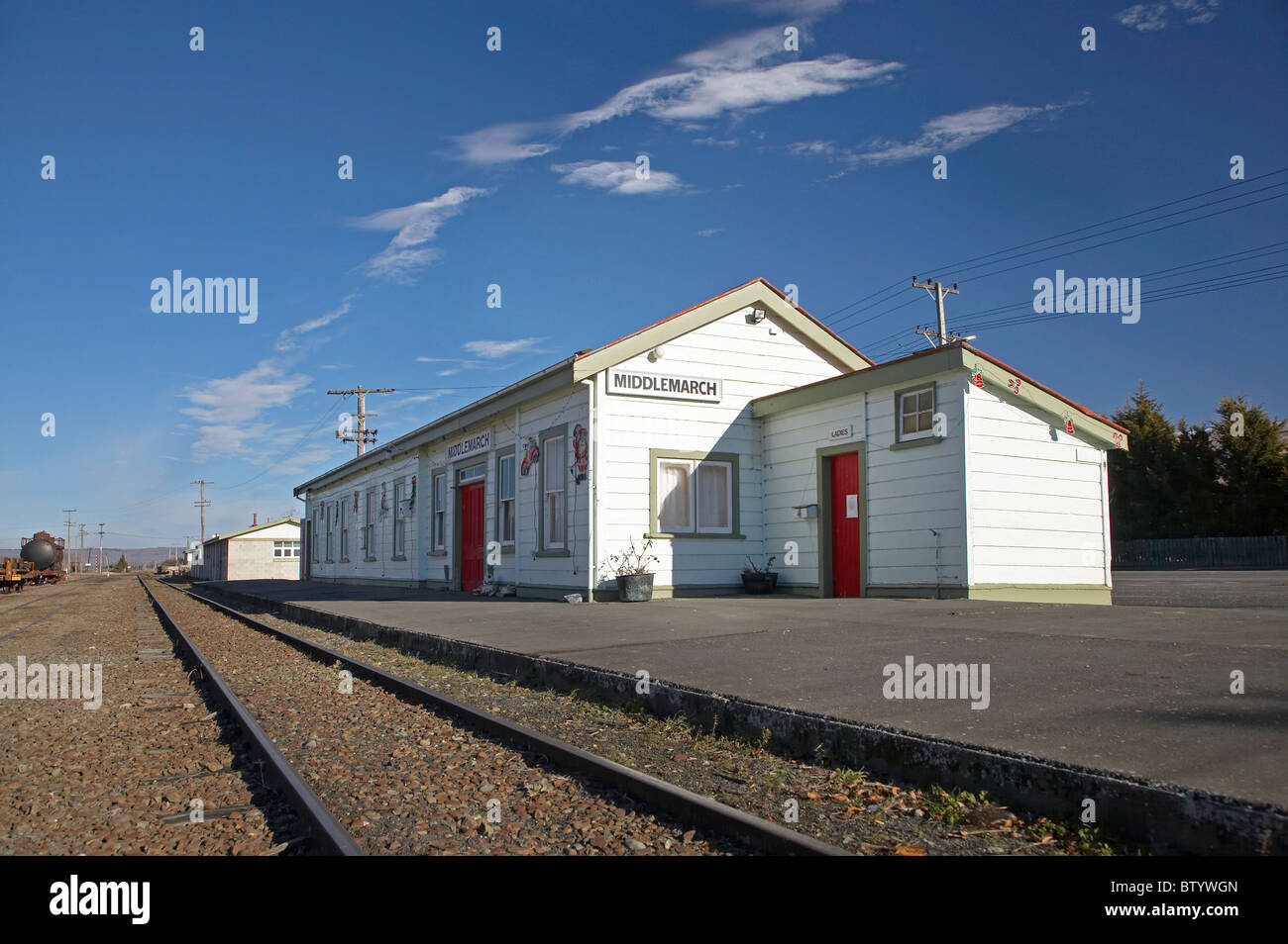 Middlemarch stazione ferroviaria, Strath Taieri, Otago, Isola del Sud, Nuova Zelanda Foto Stock