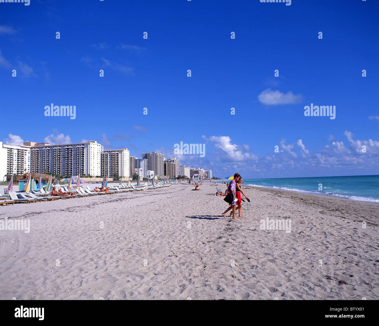 Vista della spiaggia, Miami Beach, Florida, Stati Uniti d'America Foto Stock
