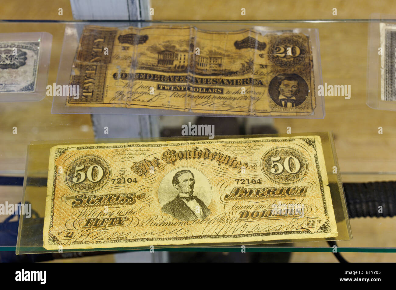 Valuta confederati in mostra presso il Museo Lenoir complesso culturale a Norris Dam parco dello Stato nella contea di Anderson, Tennessee Foto Stock