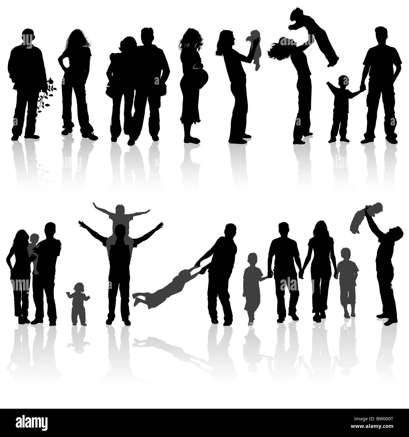 Sagome di donna, uomo, figli, famiglia, illustrazione vettoriale Foto Stock